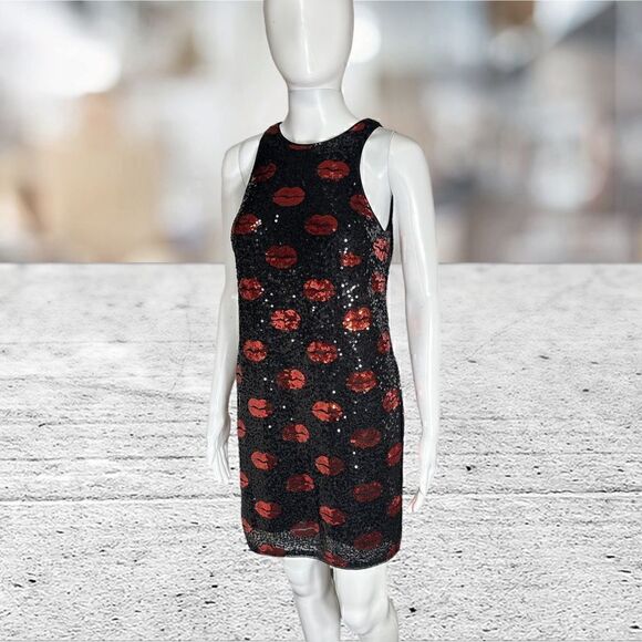 Aidan Mattox Kiss Lips Valentines Sleeveless Sequin Mini Dress - Picture 1 of 7